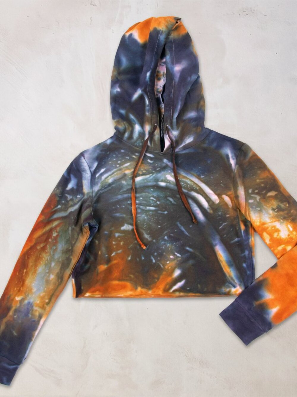 NEW Alvina Tie Dye Hoodie Crop Top in Orange + Black by Akasha Sun Hand-Dyed